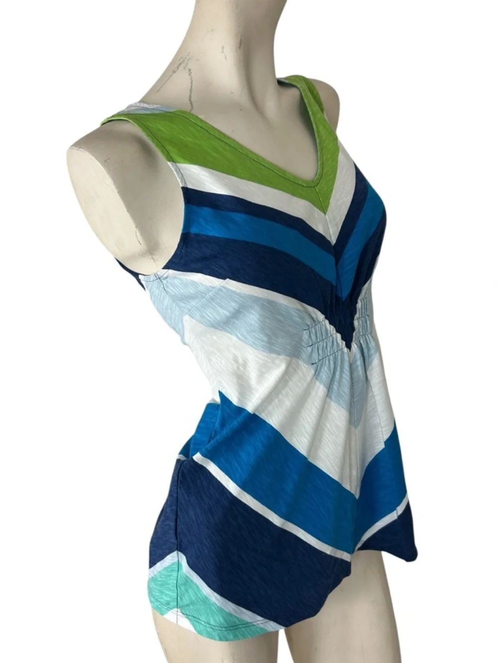 Tommy Bahama Chevron Stripe Tank Top XS Blu Green Sleeveless VNeck Casual Summer - Picture 2 of 5
